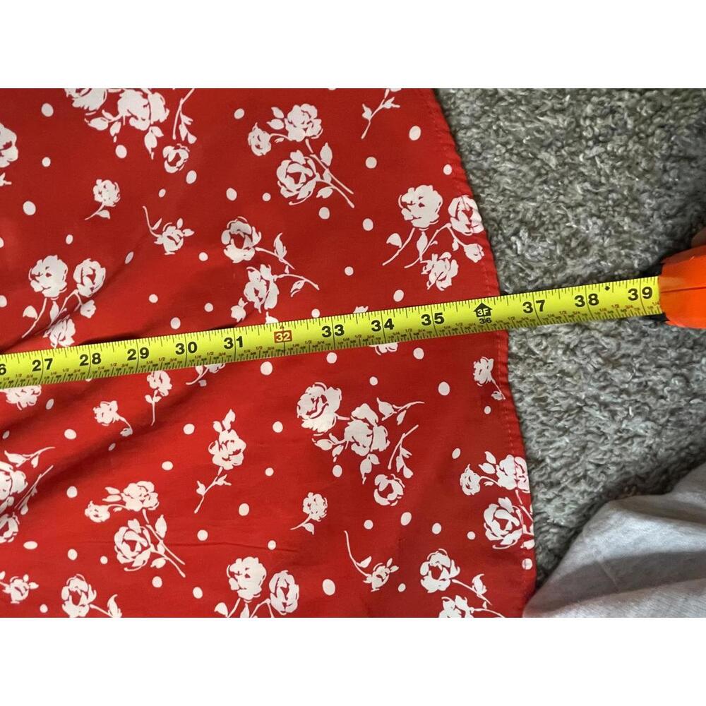 Everly | Anthropology Red Floral Dress Size L Made in USA - Picture 3 of 9